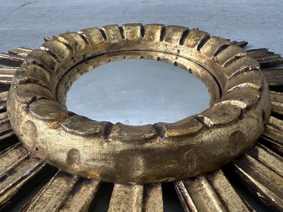 Image 1 of Vintage convex sunburst mirror - wood
