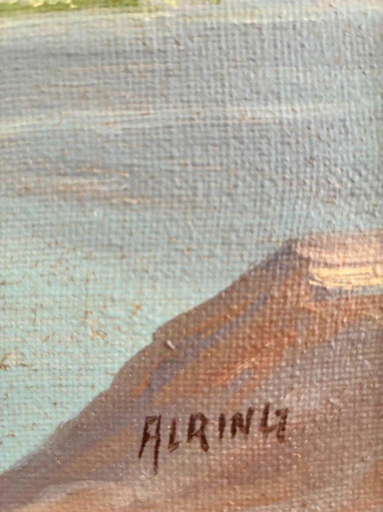 Dipinto a olio vintage firmato, paesaggio di lago di montagna – Dipinti e disegni, Canvas (photo 10 of 13)