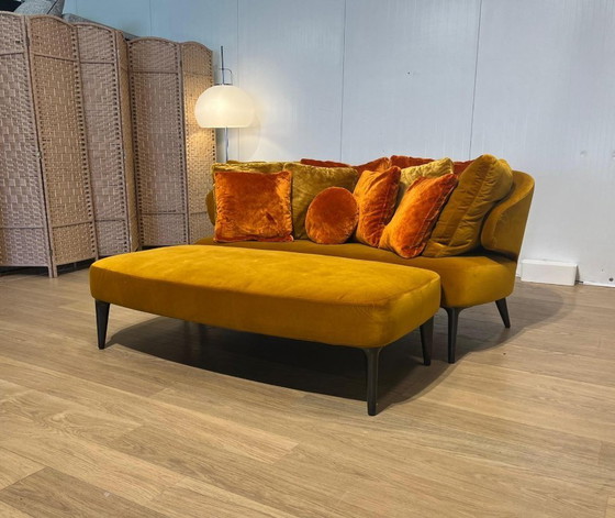 Image 1 of ZGAN Minotti Aston Sofa + Hocker Velvet Yellow