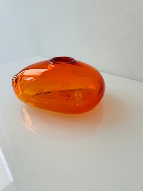Image 1 of Mouth-blown orange glass vase, organic shape