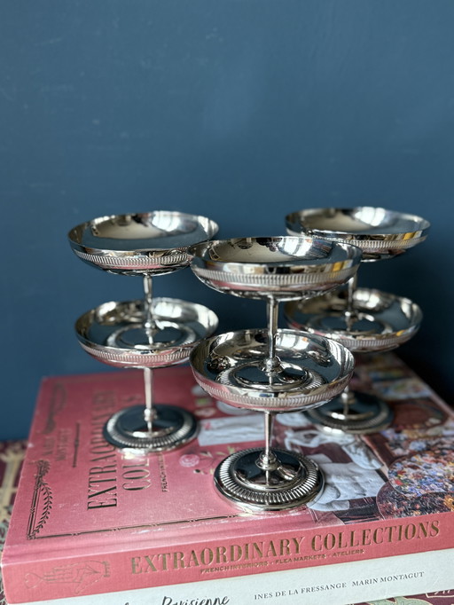 Ensemble de 6 coupes à champagne de dessert vintage très élégantes