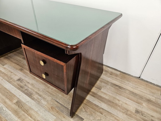 Image 1 of Art Decò bureau in exotisch hout, glas en messing