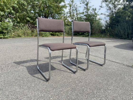 Set van twee Space Age chromen stoelen vintage jaren 70 – Eetkamerstoelen, Textile (photo 3 of 4)