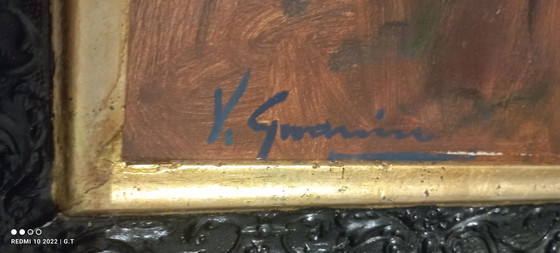 Image 1 of ANTIQUE LARGE PAINTING OF A MANDOLIN PLAYER FROM THE 19TH CENTURY