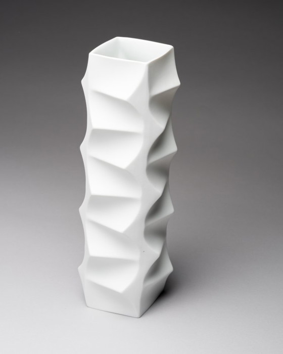 Image 1 of HUTSCHENREUTHER Biskuitporzellan Ikonische ARCHAIS Vase Heinrich FUCHS Op Art