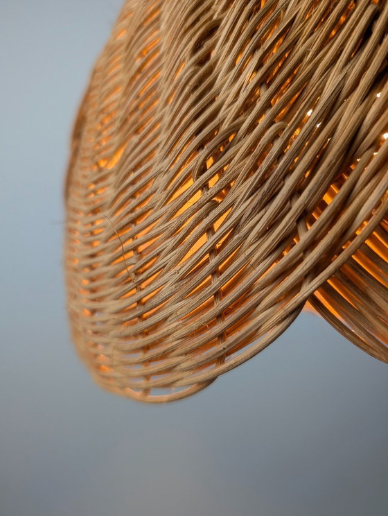 Organic Modern Wicker Pendant Lamp With Layered Petal Shade, Late 20th Century (photo 3 of 9)