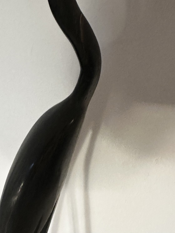 Image 1 of Grand Oiseau en Bois Noir Sculpté- Période Art-Deco H 43 cm