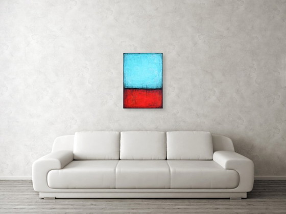 Image 1 of Blue and Red original minimalist abstract modern painting, stretched canvas