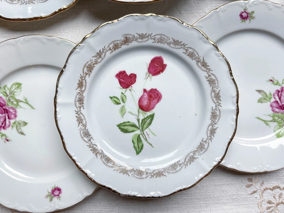 6 Vintage White Gilded Porcelain Plates + 6 Mismatched Floral Small Plates – Crockery (photo 10 of 17)