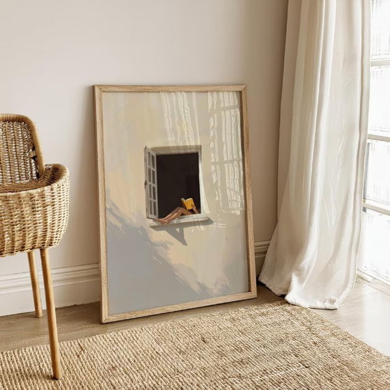 Image 1 of Window Minimalist Digital Wall Art, Calm Summer Window Print, Book Lover Digital Download, Soft Dopamine Decor, Aesthetic Home D