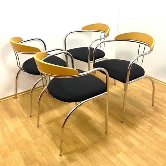 Image 1 of Retro eetkamerset, chroom buizenframe, jaren 70