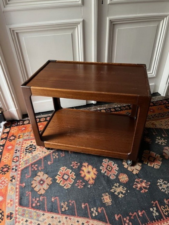 Image 1 of Chariot de style danois vintage, table d'appoint en teck