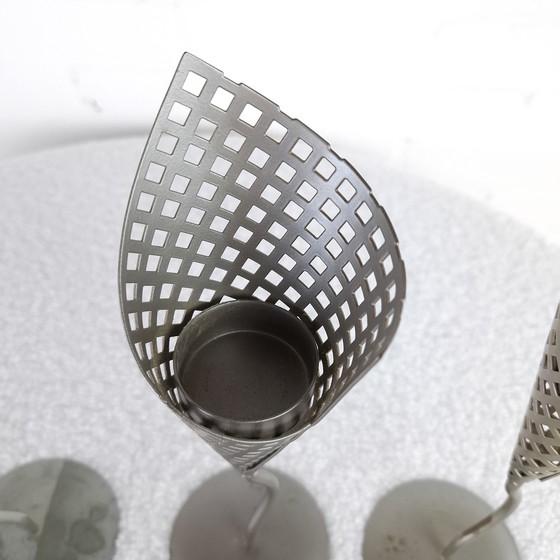 Image 1 of 4x vintage candlestick Memphis Milano gray metal 80s