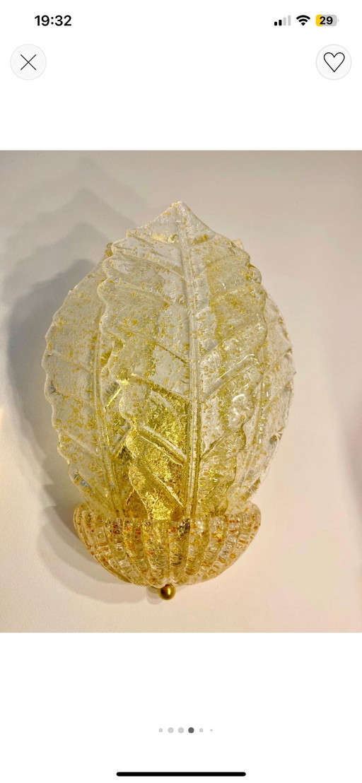 Barovier & Toso Wall Lighting gold Glass Murano Pair , Italy 1980