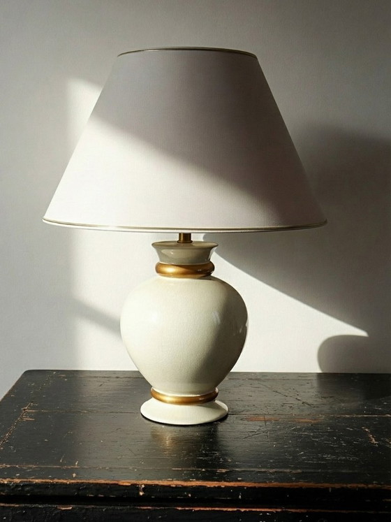 Image 1 of Lampada vintage in terracotta craquelé color bianco crema, Le Dauphin, anni '60-'70, Panama