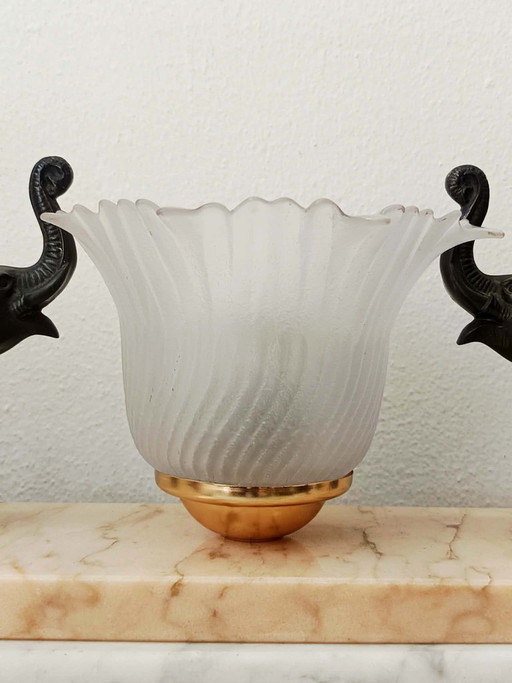 Art Deco nachtlampje met bronzen en marmeren olifanten – tafellampen (photo 2 of 8)