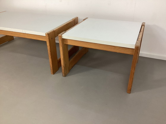 Image 1 of Vintage Yngve Ekstrom Swedesse Pastoe Coffee Tables Pine With White Melamine Top 1960s