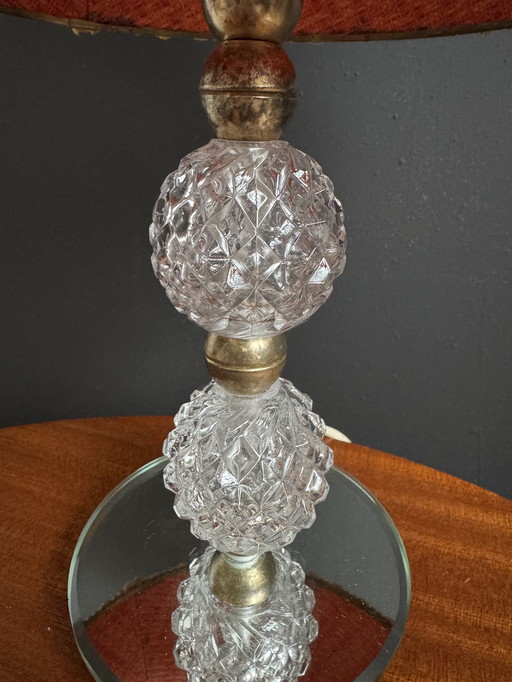 Kleine lamp van glas, spiegel en messing uit de jaren 60.