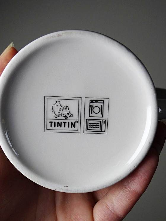 Image 1 of Set of 5 contemporary black and white Tintin porcelain or earthenware mugs/cups