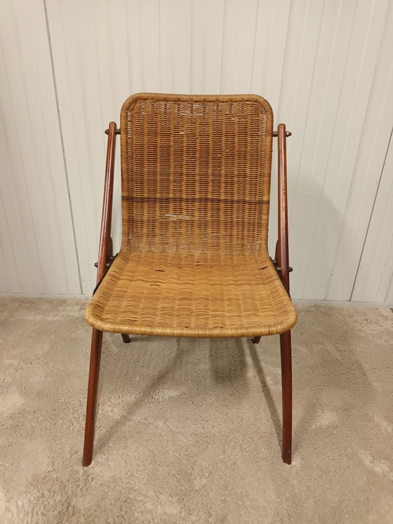 Mid-century stoel teak & rotan, Kuipstoelen, Hout, Bruin (foto 2 van 11)