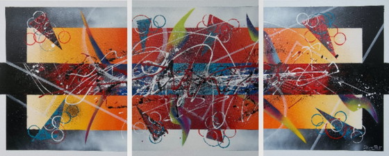 Image 1 of JUGGLING – Artwork by the painter 2Luss'Art - Triptych - Abstract painting, 152 x 61 cm