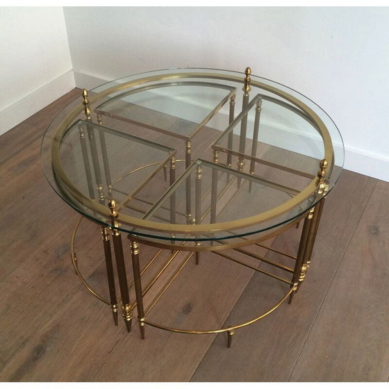 Image 1 of Round vintage Neoclassical Brass Coffee Table, 1970