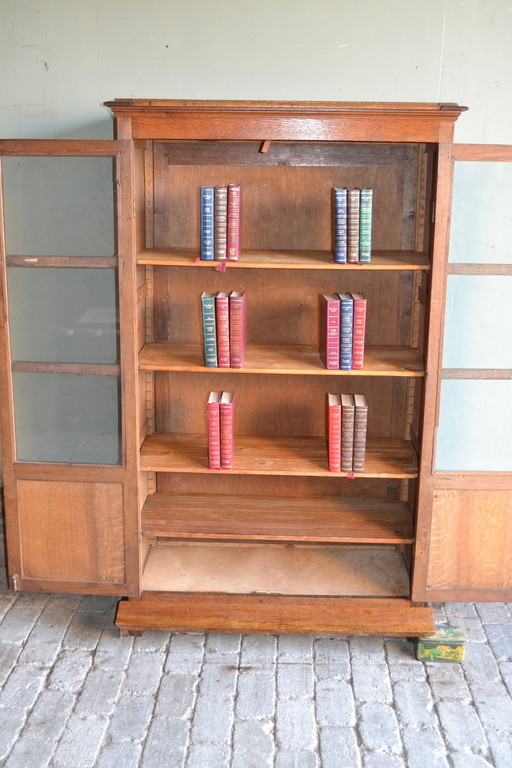 Antique Oak Wood Art Deco Bookcase, Display Case