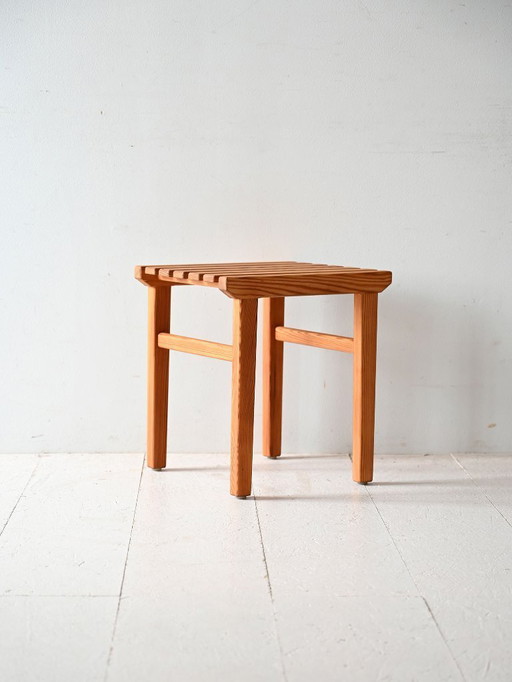 Tabouret scandinave à lattes en pin des années 1960