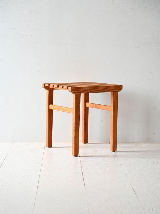 Image 1 of 1960s Scandinavian pine slatted stool