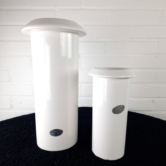 Image 1 of Set of 2 vintage vases white ceramic flora ceramic 70s