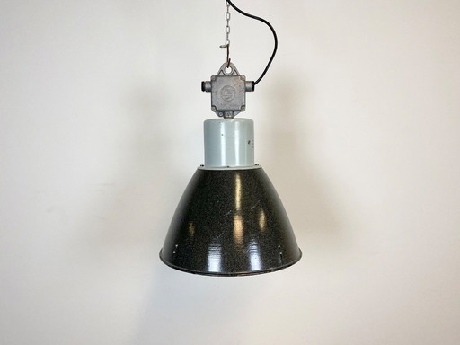 Lampada da fabbrica industriale in smalto grigio, anni '60