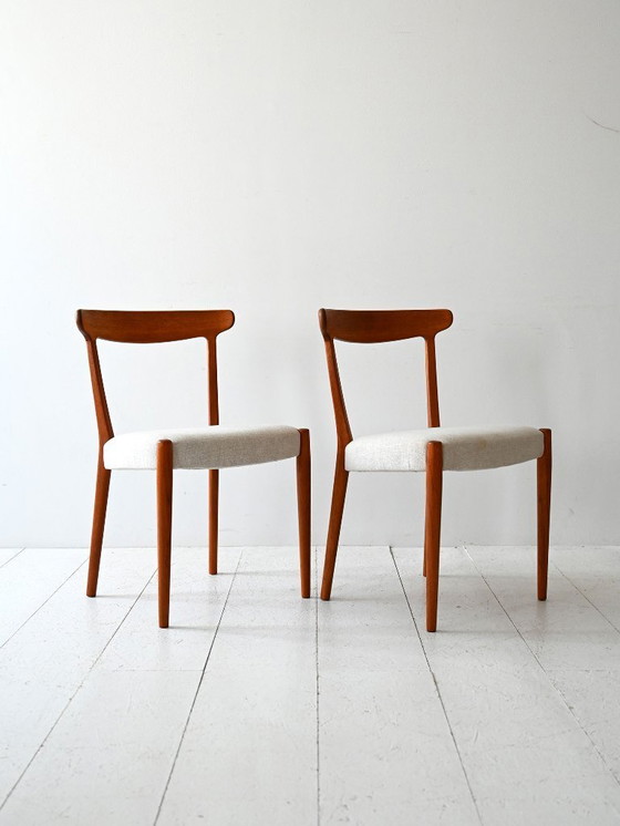 Image 1 of Pair of 1960s Scandinavian Teak Chairs with Curved Back