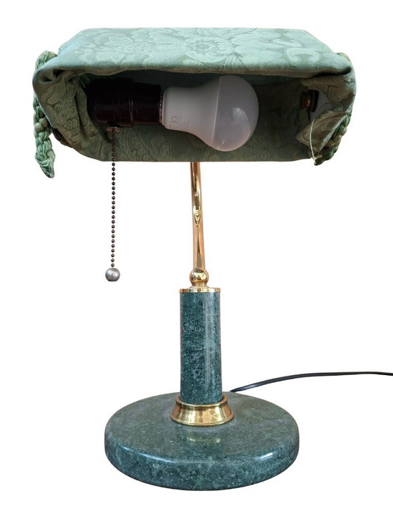 Image 1 of Vintage Desk Lamp in Green Marble and Brass, One-of-a-kind, Handcrafted, 1980s