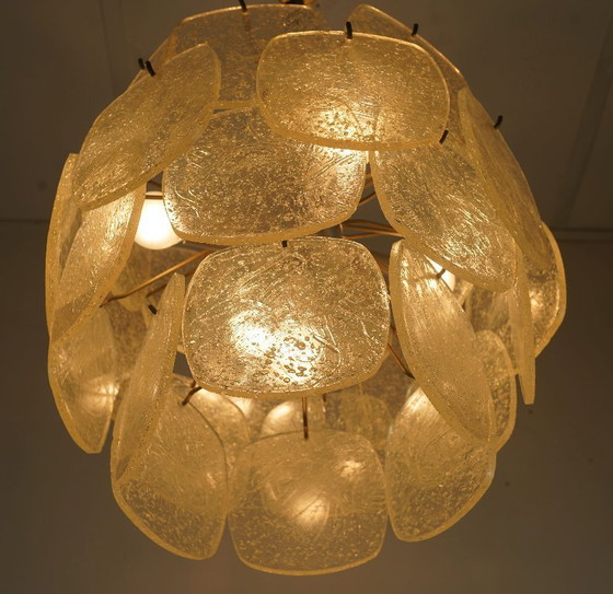 Image 1 of mid century PENDANT LIGHT with 30 acrylic discs like ice glass 1960s 1970s hanging lamp