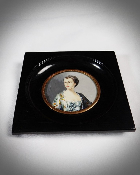 Image 1 of Ritratto in miniatura di Madame de Pompadour dipinto a mano su avorio firmato MAD XIX secolo