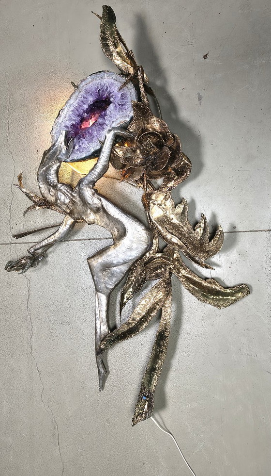 Image 1 of XL Illuminated amethyst wall sculpture by Marc D'Haenens, 1970s