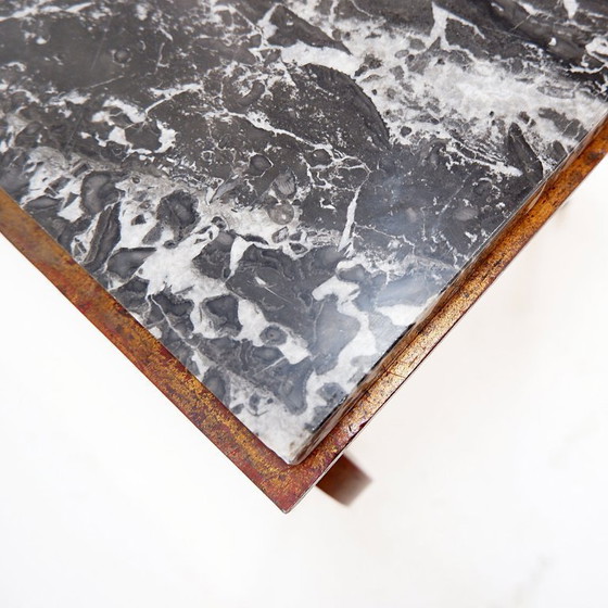 Image 1 of Gilded metal side table with marble top, René Prou style