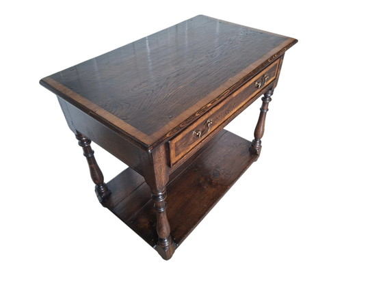 Antique English side table, hall table, wall console made of oak, dimensions 79x47cm and 65cm high. – Wood (photo 3 of 5)