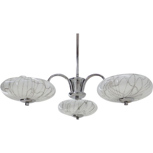 Lustre vintage art déco en chrome et verre "Napako", Tchécoslovaquie 1930