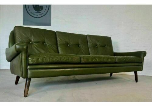 Image 1 of Canapé lounge vintage danois Svend Skipper à 3 places en cuir vert olive