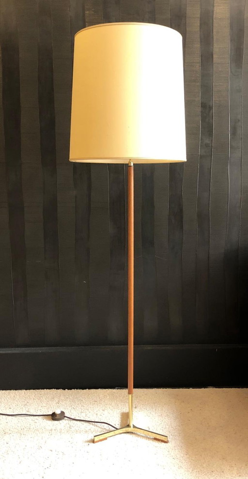 Wood and Brass Floor Lamp