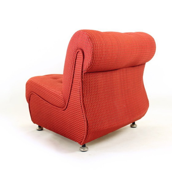 Image 1 of Vintage Space Age Modular Or Sectional Curved Sofa In Original Red Fabric, Tatra Czechoslovakia 1970s