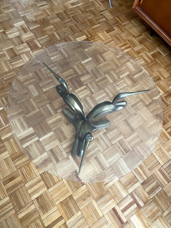 Image 1 of Tavolino da caffè vintage anni &#39;70 con gru in bronzo