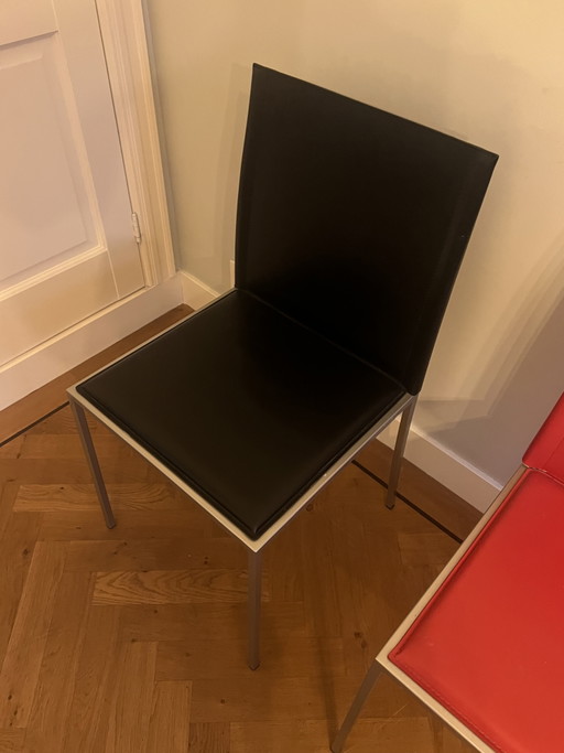 Ensemble de 2 chaises de salle à manger design en cuir rouge et noir