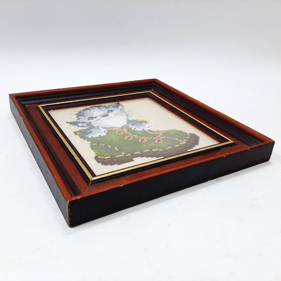 Image 1 of Vintage framed cross-stitch tapestry 