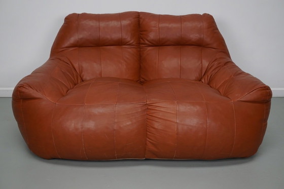 Image 1 of Divano/pouf a 2 posti in pelle patchwork vintage, nello stile di De Sede