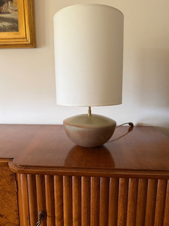 Image 1 of Pied de lampe en céramique verte, style moderne du milieu du siècle, Alain di Bin, France, années 1960