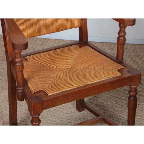 Image 1 of Paar Eichenholz-Sessel mit Strohsitzen aus den 1950er Jahren