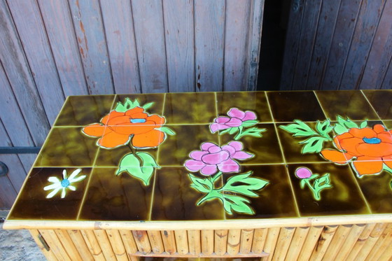 Image 1 of Vintage sideboard in bamboo and rattan in the style of Audoux Minet
