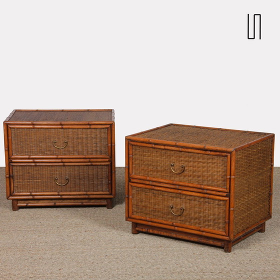 Image 1 of Paar rotan en messing nachttafels, 1960
